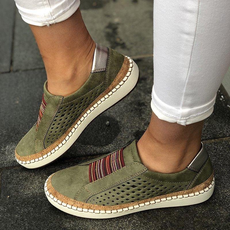 Women PU Leather Sneaker Flats Shoes Breathable Loafers Flats Shoes-Corachic