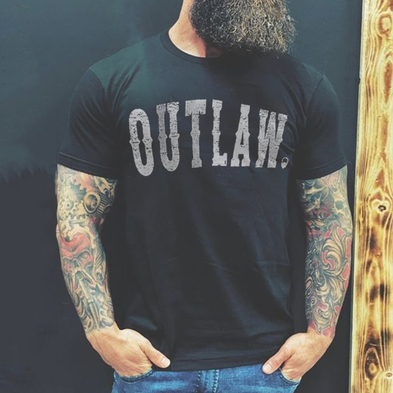 Livereid Men's outlaw letter printed designer black T-shirt - Livereid