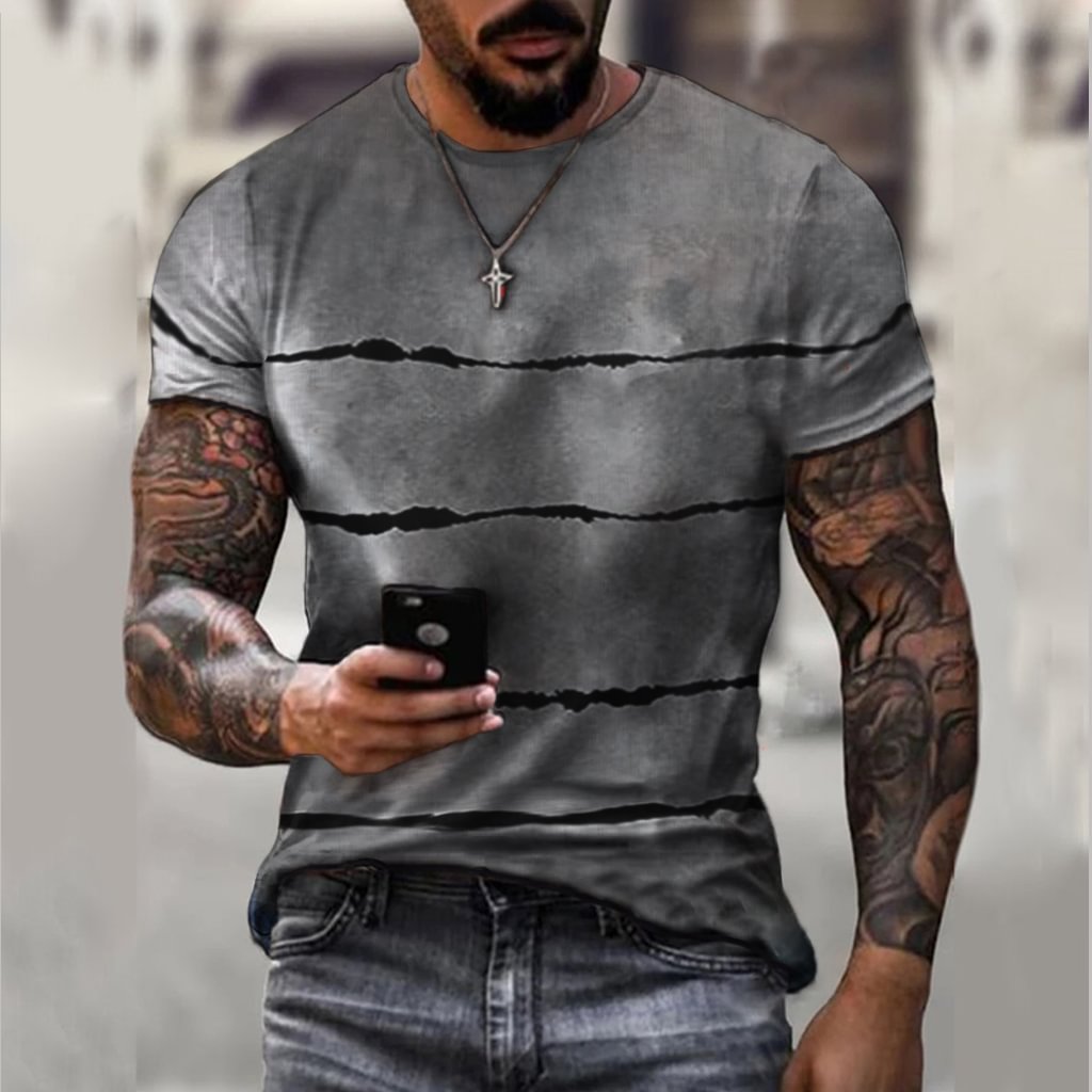 Men's retro striped print short-sleeved T-shirt / [viawink] /