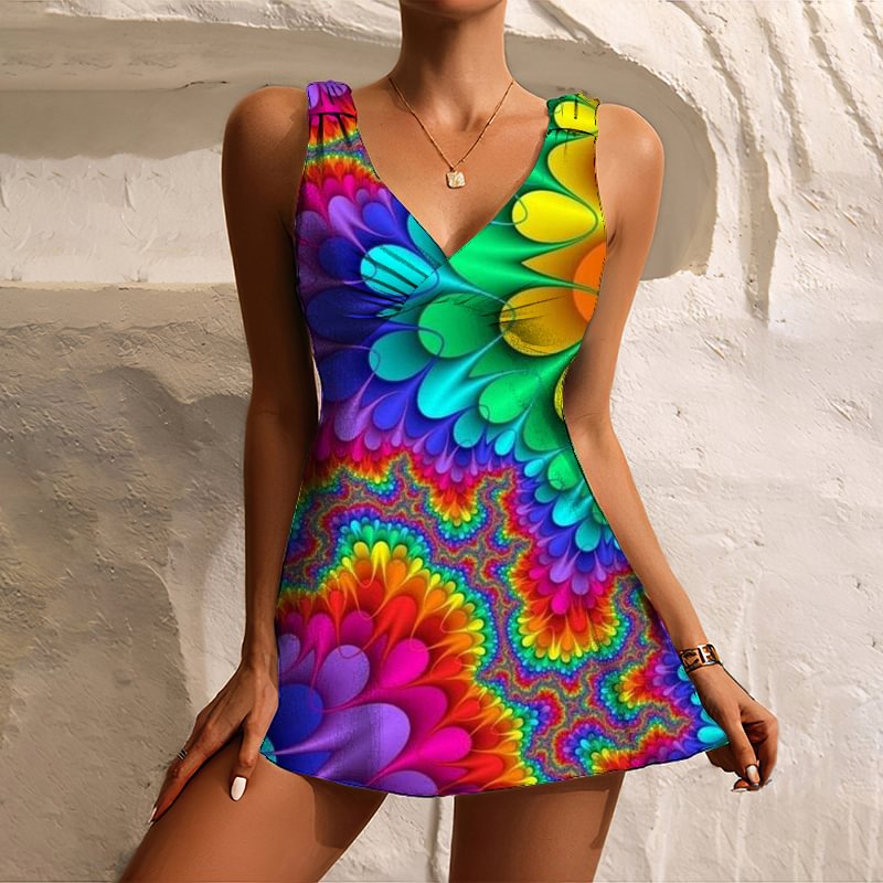 Womens	Colorful Abstract Painting One-piece Swimsuit