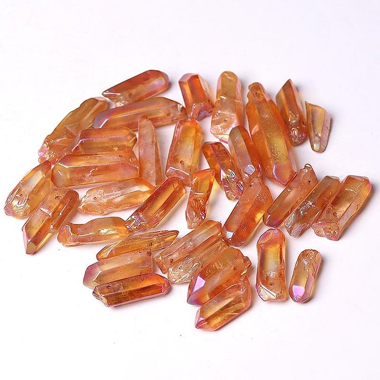 Drilled Orange Aura Quartz Crystal Points Raw Rough Clear Rock Quartz Sticks