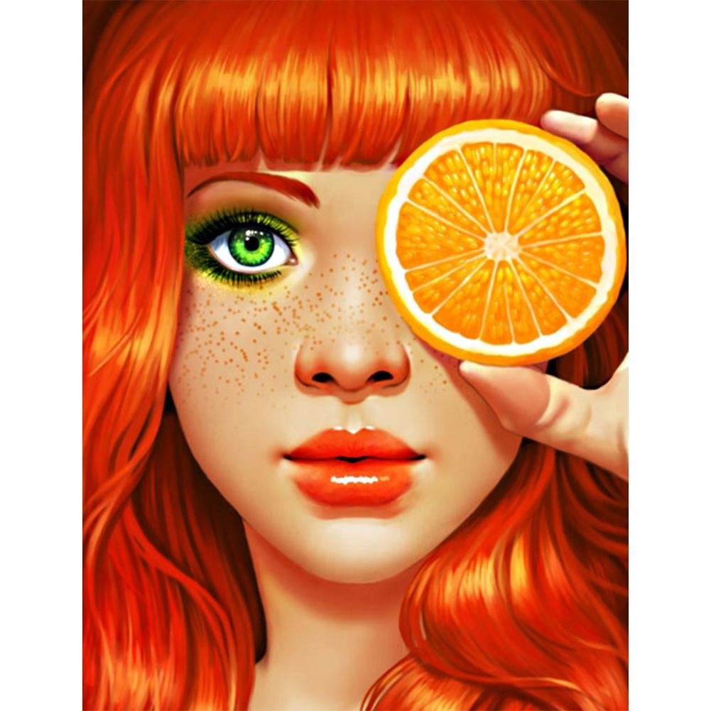 Peinture de diamant - ronde complète - fille orange