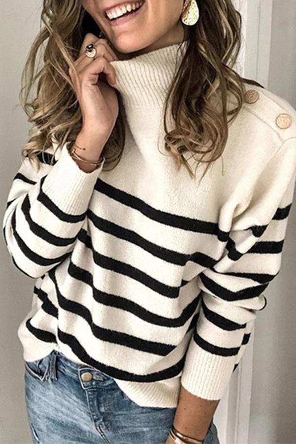 Womens Turtle Neck Striped Sweater-Allyzone-Allyzone