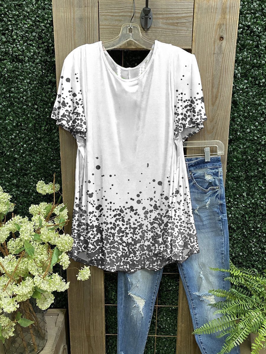 Casual Style Round Neck Dot Printed Hem Top