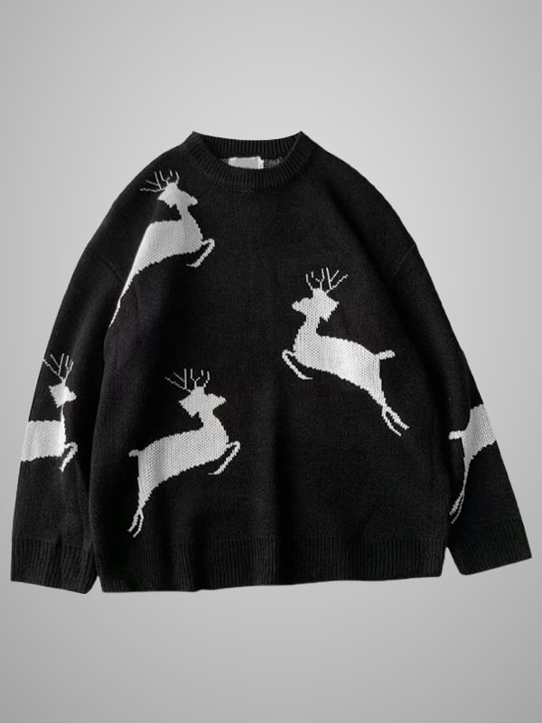 Christmas Costumes Chic Cute Unisex Youth Elk Intarsia Color Block Crew Collar Long Sleeve Sweater