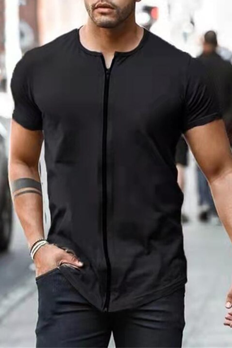 Tiboyz Fashion Men's Solid Color Casual Short Sleeve T-Shirt