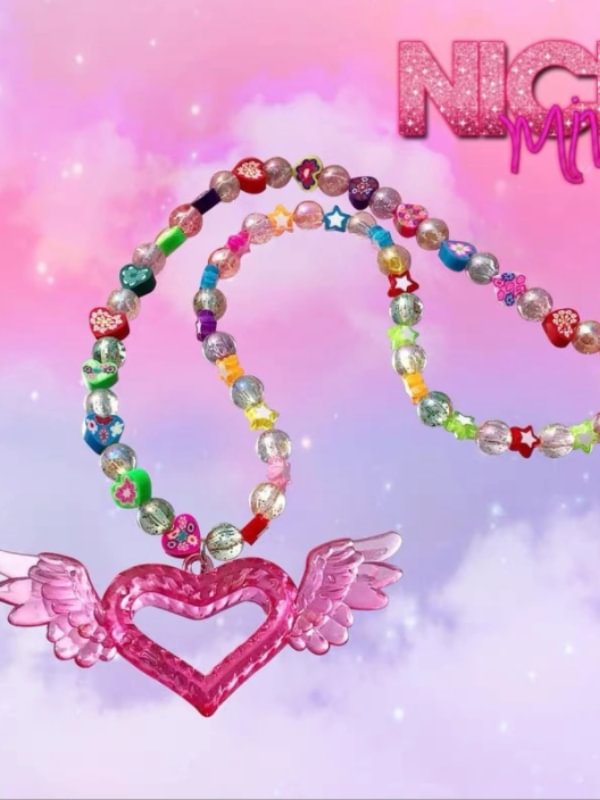 Y2K Chic Cute Designed Acrylic Heart&wings Pendant Necklace