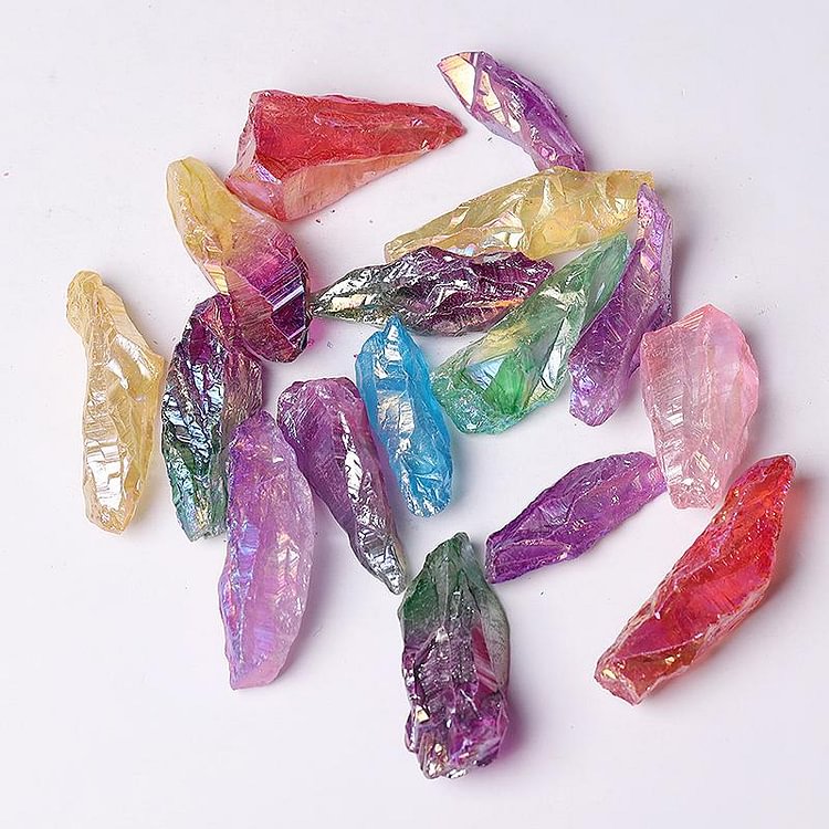 Colorful Aura Quartz Crystal Points Raw Rough Clear Rock Quartz Sticks