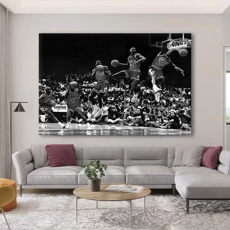 Michael Jordan Dunk Black And White Canvas Wall Art