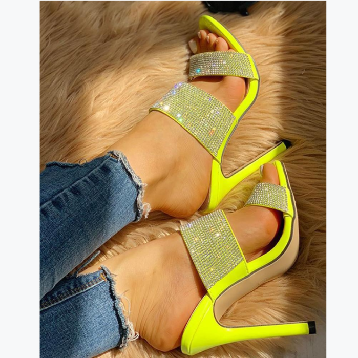 Women club yellow peep toe high heels