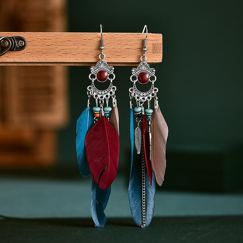 Retro fringe colorful leather earrings