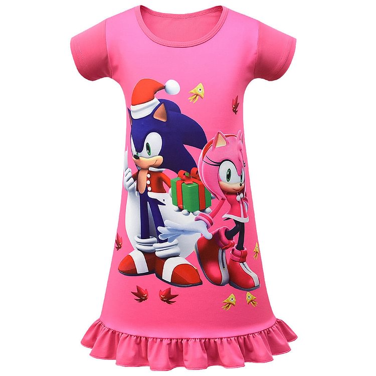 Hedgehog Sonic the Hedgehog short-sleeved skirt girls in the long pajama skirt summer 80258-Mayoulove