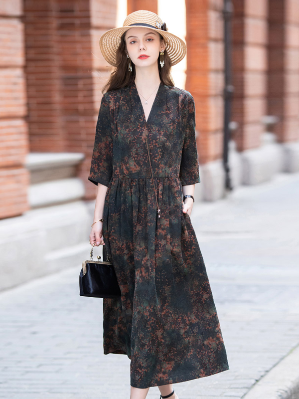 Silk Dress Xiangyunsha Collection French Floral Style