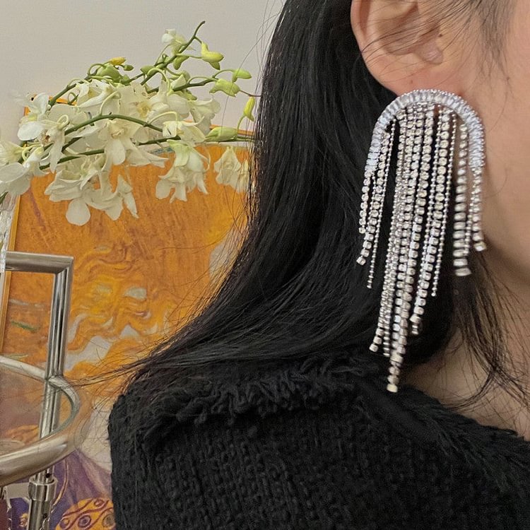 Premium Zirconia Waterfall Tassel Earrings