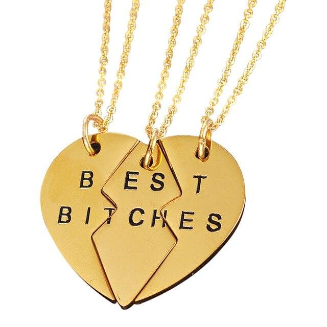 3 pcs/set Best Bitches Pendant Broken Heart stitching Necklace-Mayoulove