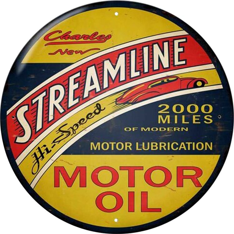 Streamline Motor Oil - Round Vintage Tin Signs/Wooden Signs - 30x30cm