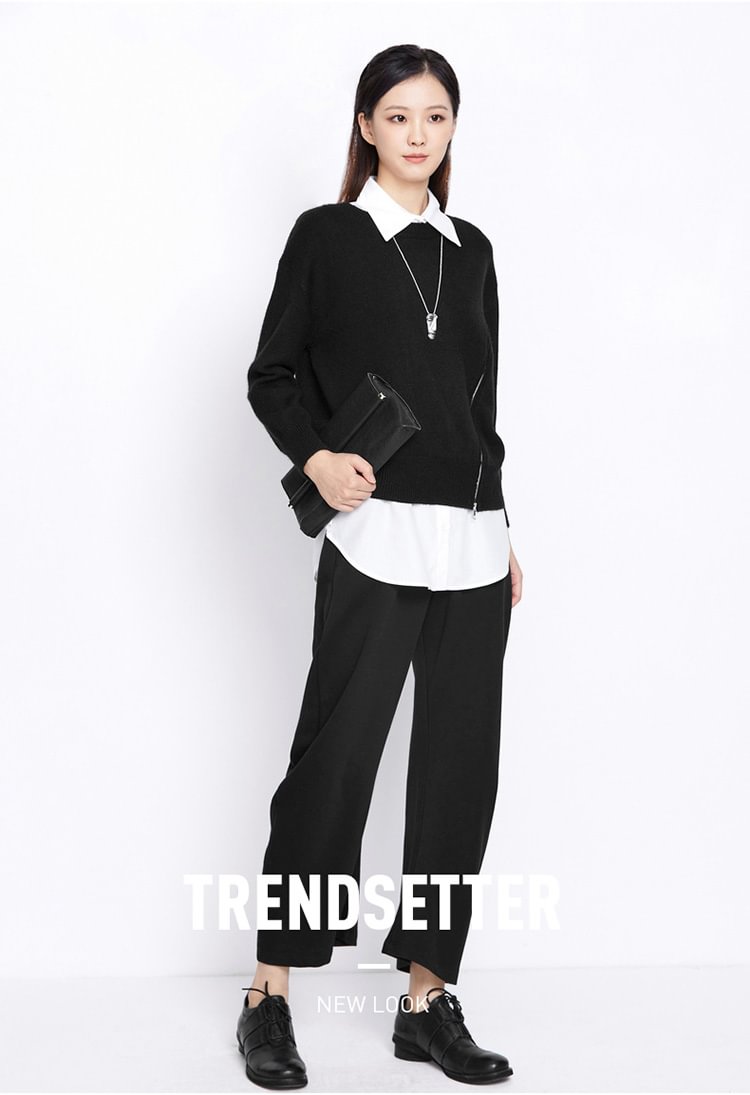 SDEER Casual Zipper Hit Color Shirt Sweater Two-Piece Suit