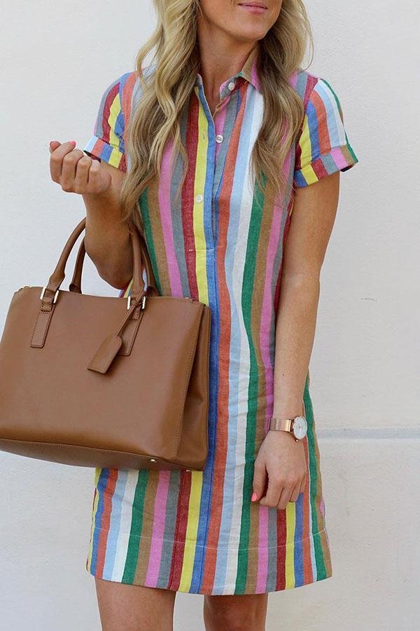 Rainbow A-Line Shirt Mini Dress P14330