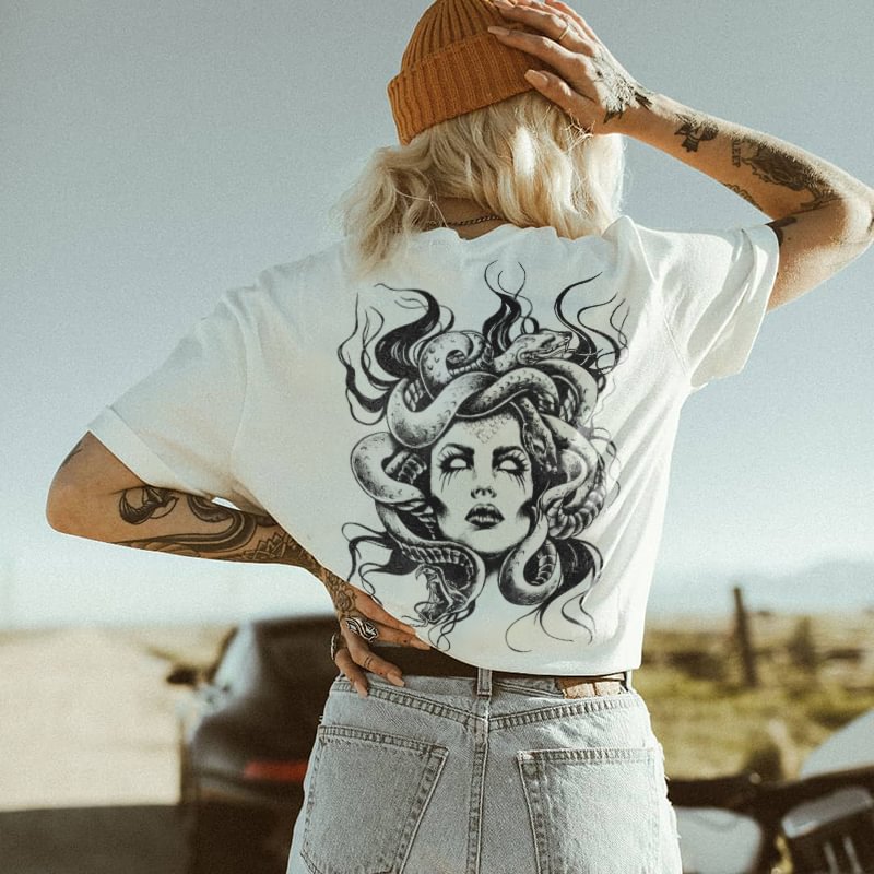 Medusa print cool women's T-shirt designer - Krazyskull
