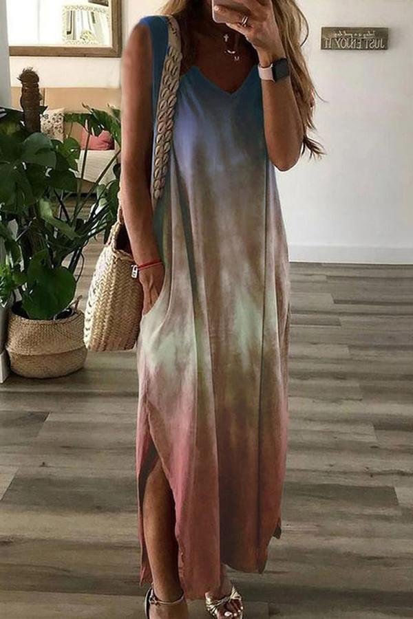 Gradient Tie-dye Sleeveless Long Maxi Dress (5 Colors) P12181