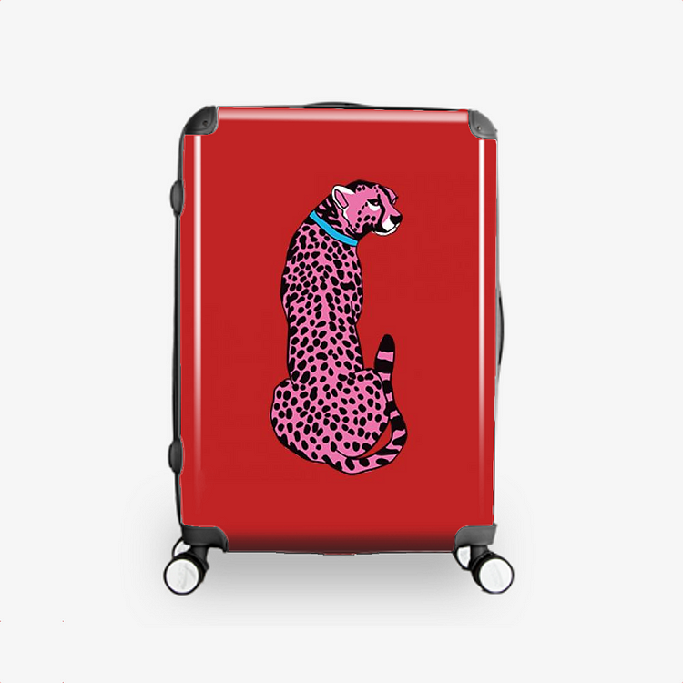 Pink Cheetah Wearing a Blue Collar, Cheetah Hardside Luggage