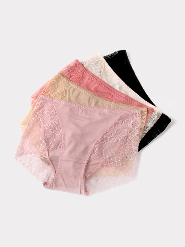 Lace Decorated Silk Panties 5-Pack