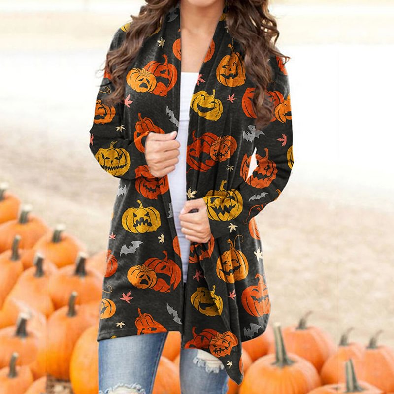 Halloween Creepy Pumpkins Long Sleeve Women's Knit Cardigan