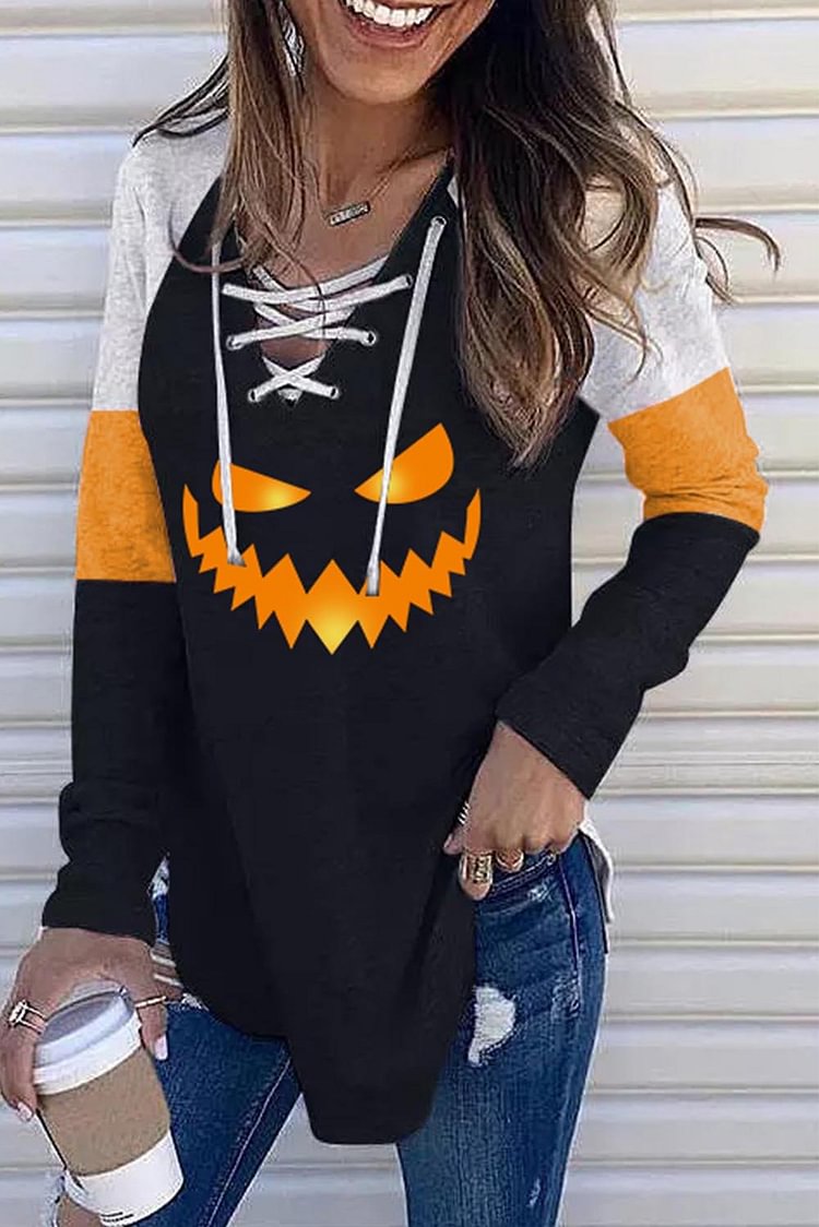 Women's Pullovers Smiley Print Criss Cross Pullover-Mayoulove