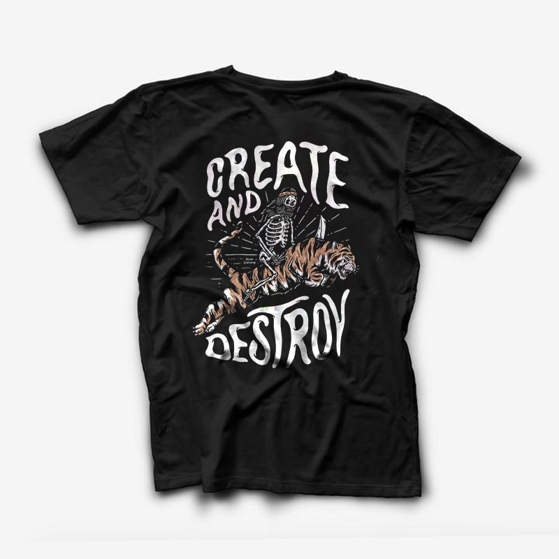 Create And Destroy Printed Skeleton Riding Tiger T-shirt -  UPRANDY