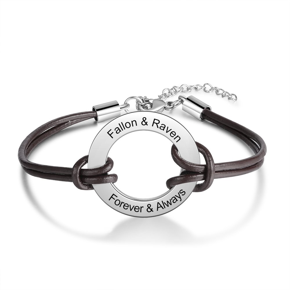 Men's Adjustable Personalized Bracelet - Leather Bracelet - Custom Washer Engraved Bracelet - Dad Gift