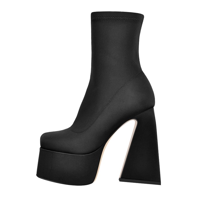 Trendy Solid Color Stitching Paneled Square Toe High Chunky Heel Boots