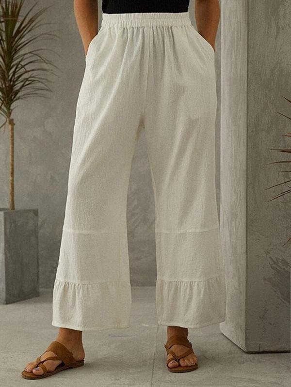 Women's Casual Stitching Pleated Wide-leg Pants-Mayoulove