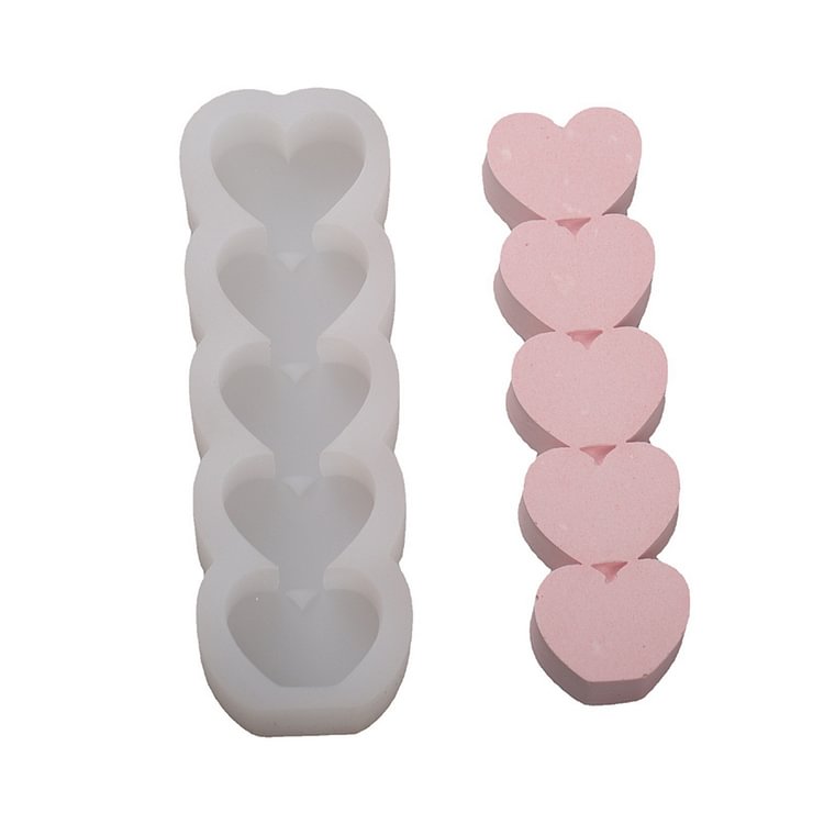 3D Five Cavities Silicone Heart Candle Mold Dessert Mousse Cake Jelly Molds