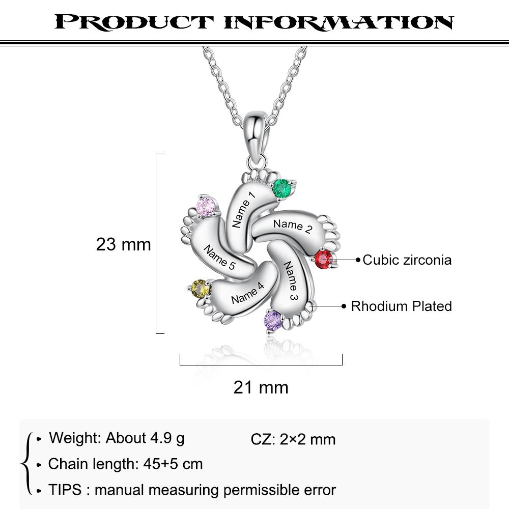 Baby Feet Necklace Birthstones Engraved Names or Date Necklace