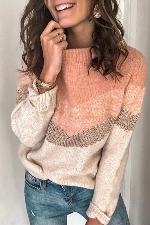 Womens Contrast Stitching Round Neck Sweater-Allyzone-Allyzone