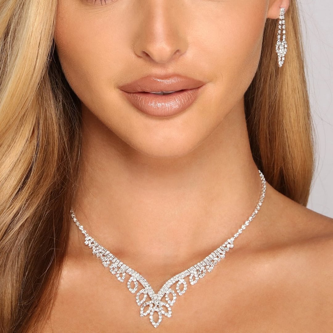 Glamorous Beauty Evening Prom Necklace And Earrings Set-VESSFUL