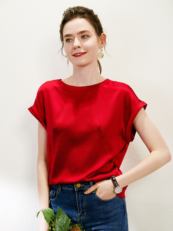 Red Silk Shirt Simple Temperament Jacquard Style