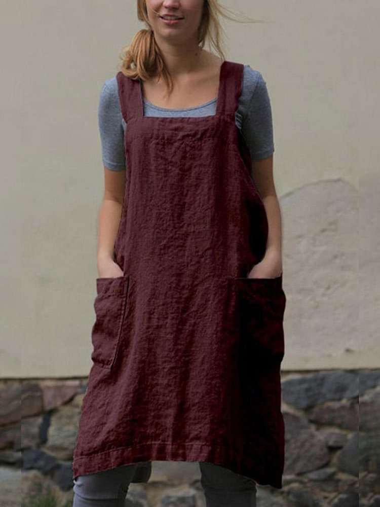 Casual Solid Pockets Overall Dress