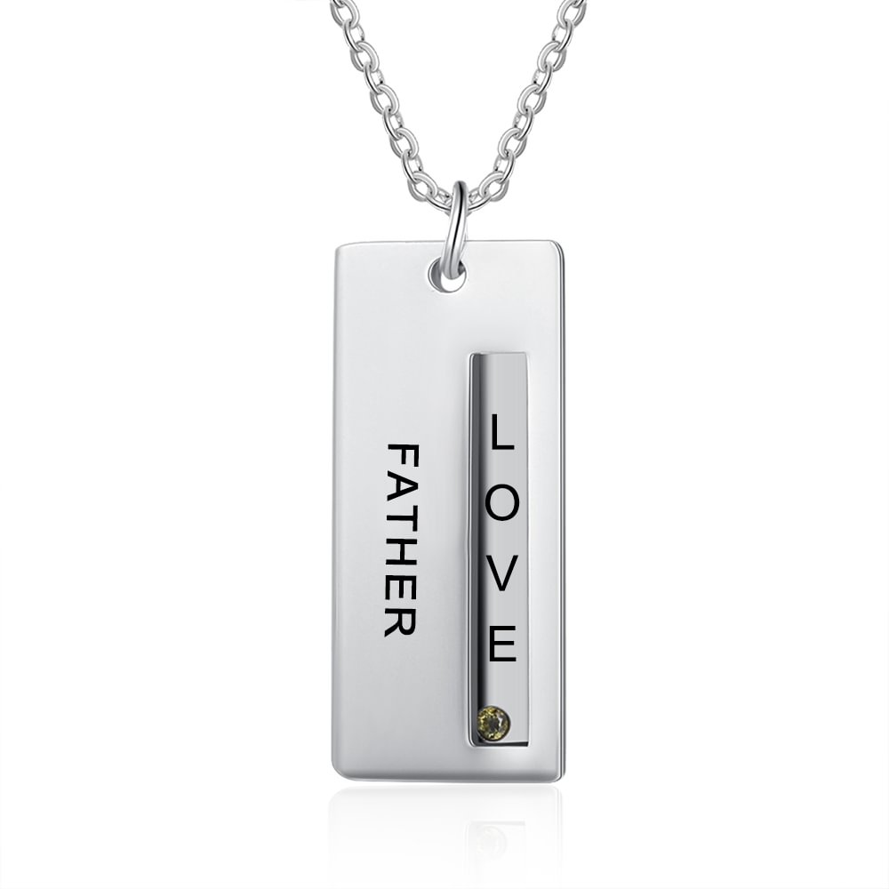 Men's Custom Birthstone Necklace with Engraved 1 Name and 1 Text