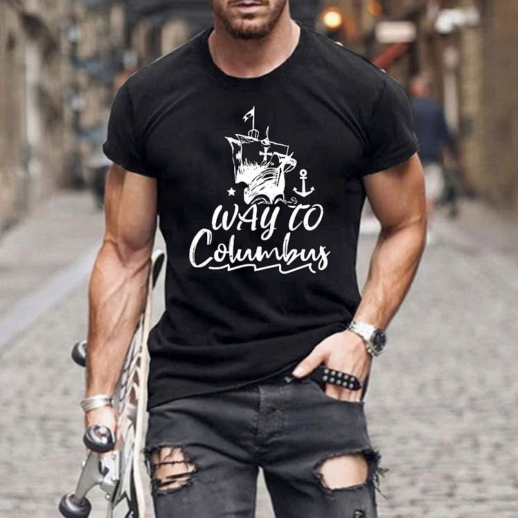BrosWear Columbus Day Print Short Sleeve T-Shirt