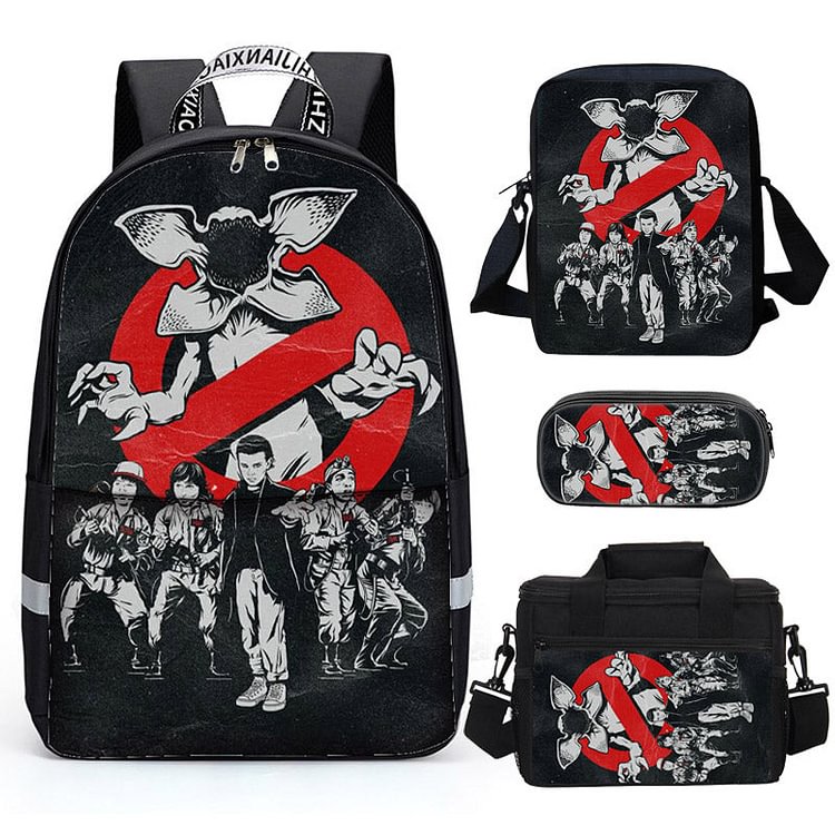 Mayoulove Stranger things Backpack Teen Boys Girls School Book bag with Lunch Box Shoulder Bag Pen Case 4-pieces Set-Mayoulove