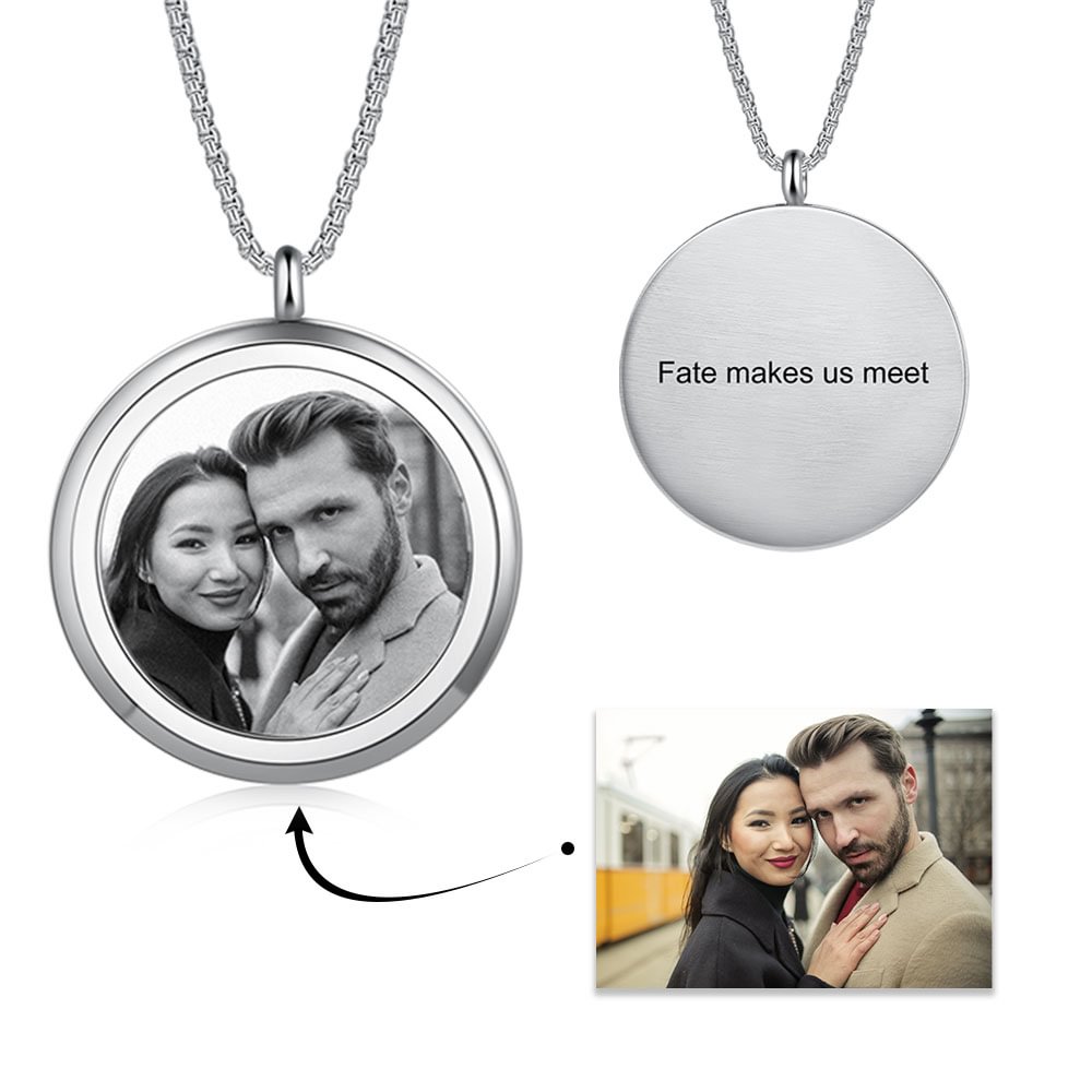 Engraved Round Tag Picture Necklace, Personalized Necklace with Picture
