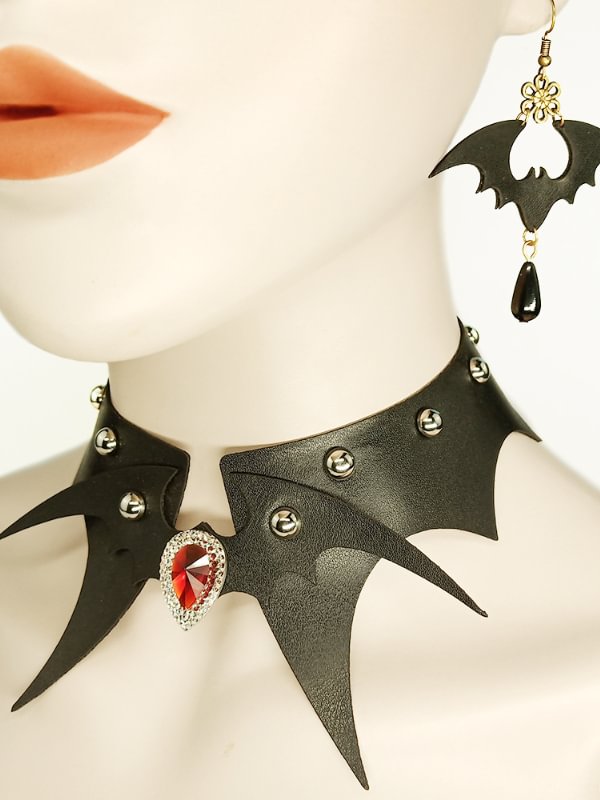 Bat Rivets Choker + Earrings Sets