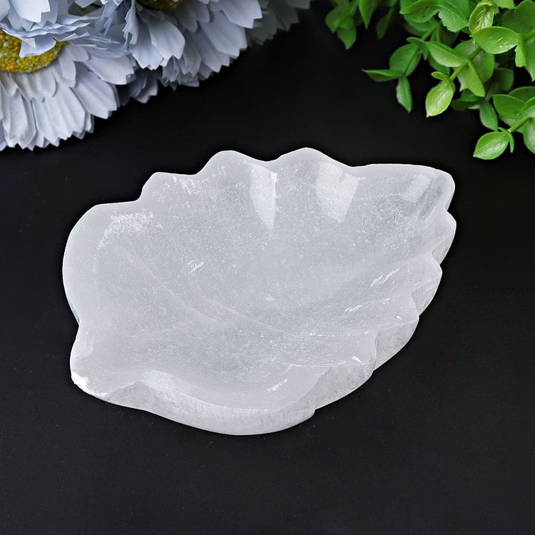 4.8" Selenite Leaf Shape Bowl Crystal Carving Plants Bulk Crystal wholesale suppliers