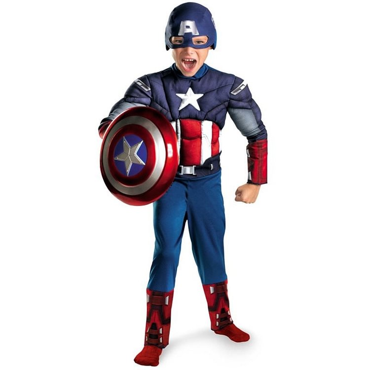 Mayoulove Captain America Cosplay Costume with Mask Boys Girls Bodysuit Kids Halloween Fancy Jumpsuits-Mayoulove