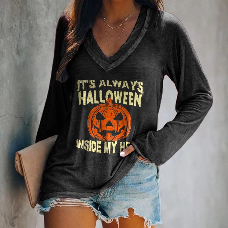It's Always Halloween Inside My Head Printed Long Sleeve T-shirt