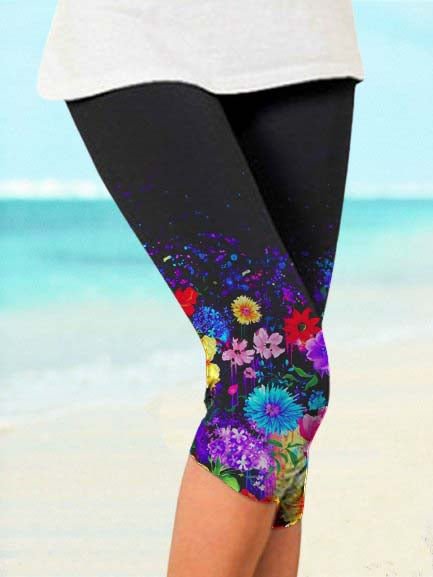 Colorful Flower Printed Casual Leggings