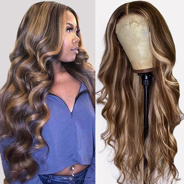 HD Invisible Lace Wig丨10-30 Inches Gold And Brown Mix Body Wave Hair丨13×4×1 Lace Frontal Wig