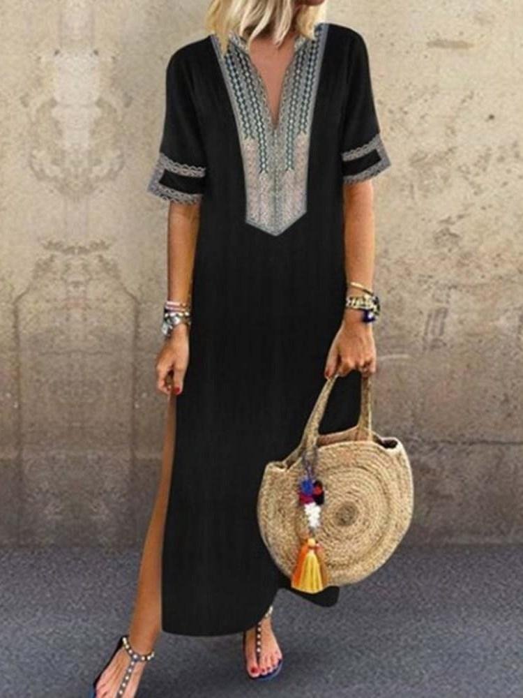 Women's Split Short Sleeve  Travel Look A-Line Dress