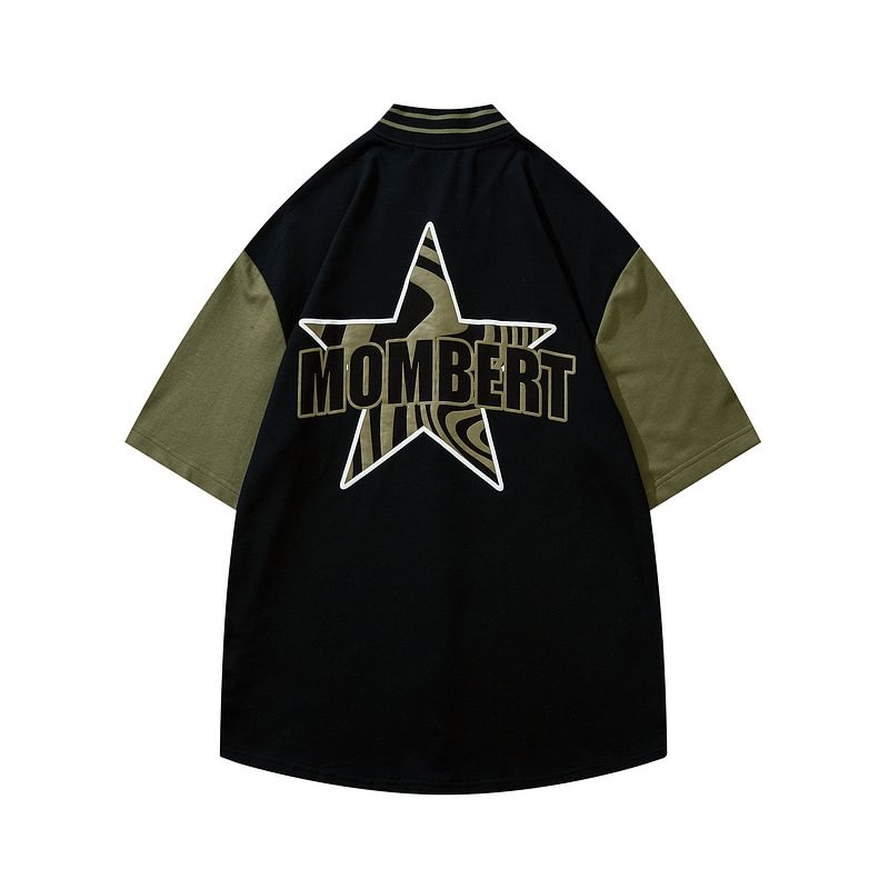 High Street Alphabet Stars Print Short Sleeve Baseball Jersey / Techwear Club / Techwear